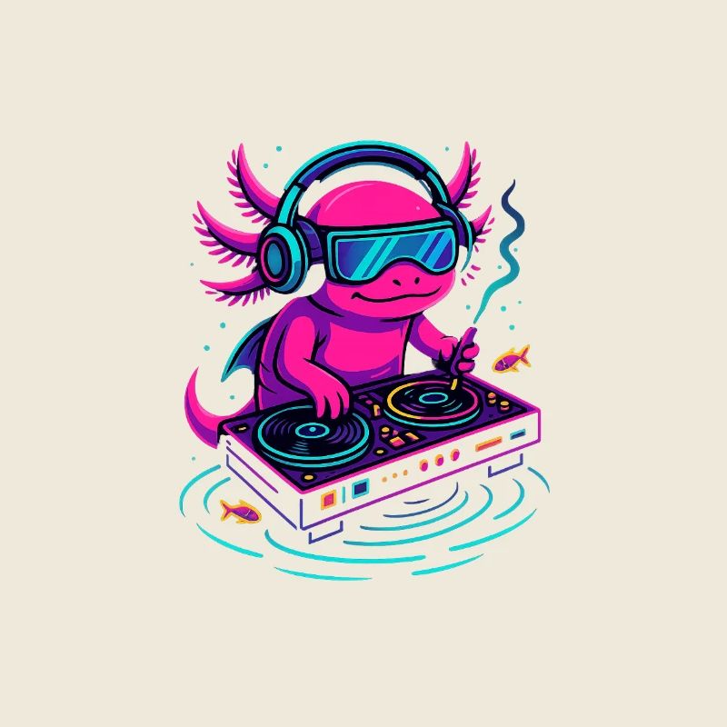 DJ-Axolotl mit Cyperpunk Vibe