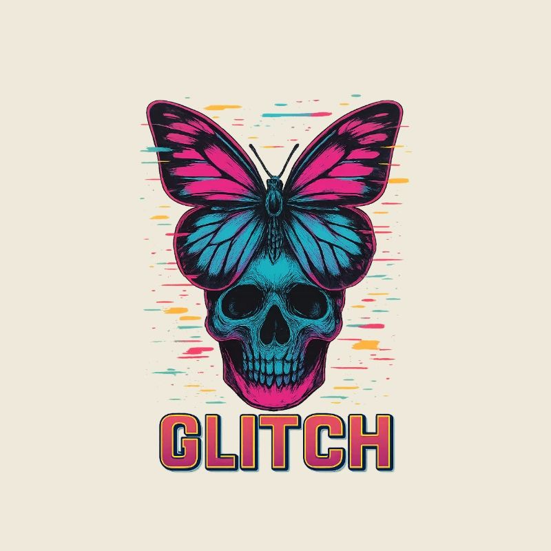 Neon Skull mit Schmetterling Design