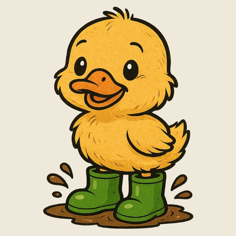 Mignon caneton avec des bottes en caoutchouc