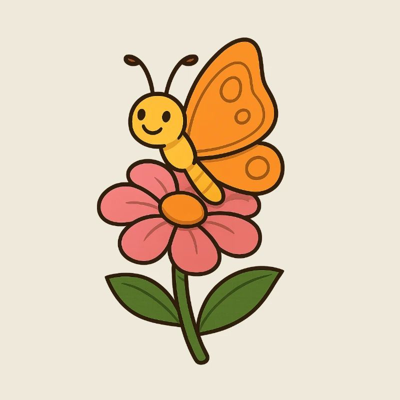 Cheerful butterfly on floral motif
