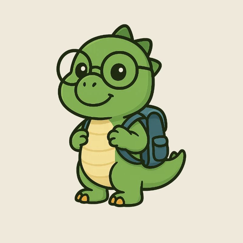 Cute dinosaur with glasses & satchel