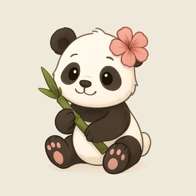 Niedlicher Pandabär mit Hibiskusblatt