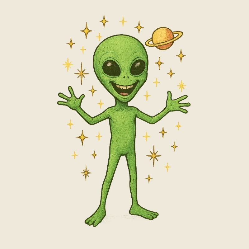 Happy Alien Vert avec Univers et Planète