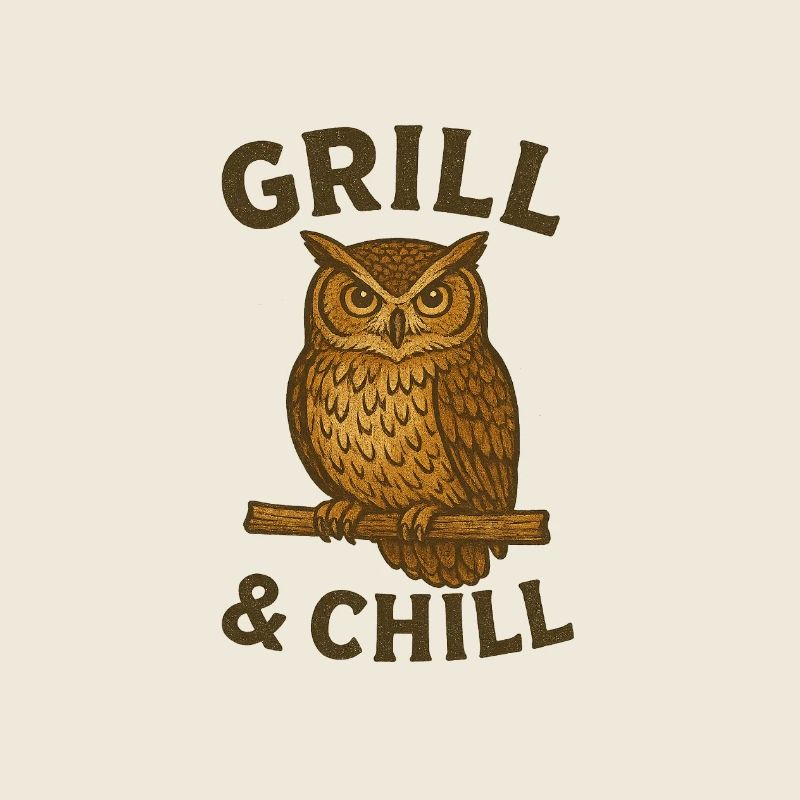 Eule mit Grill- und Chill-Motiv