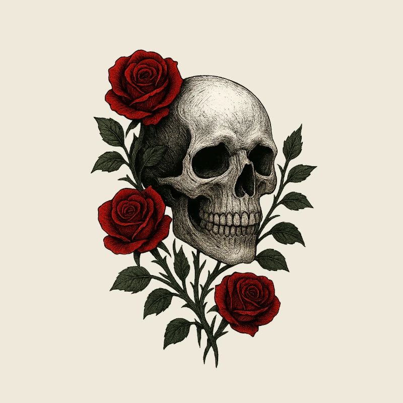 Gothic Totenschädel mit romantischen Rosen Design