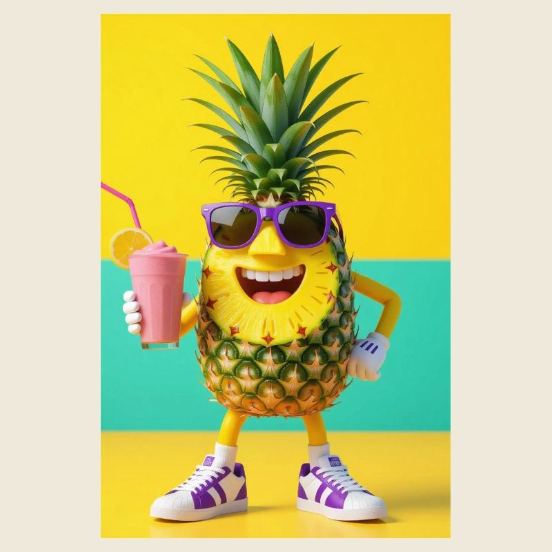Jazzy Ananas mit Gläsern und Smoothie