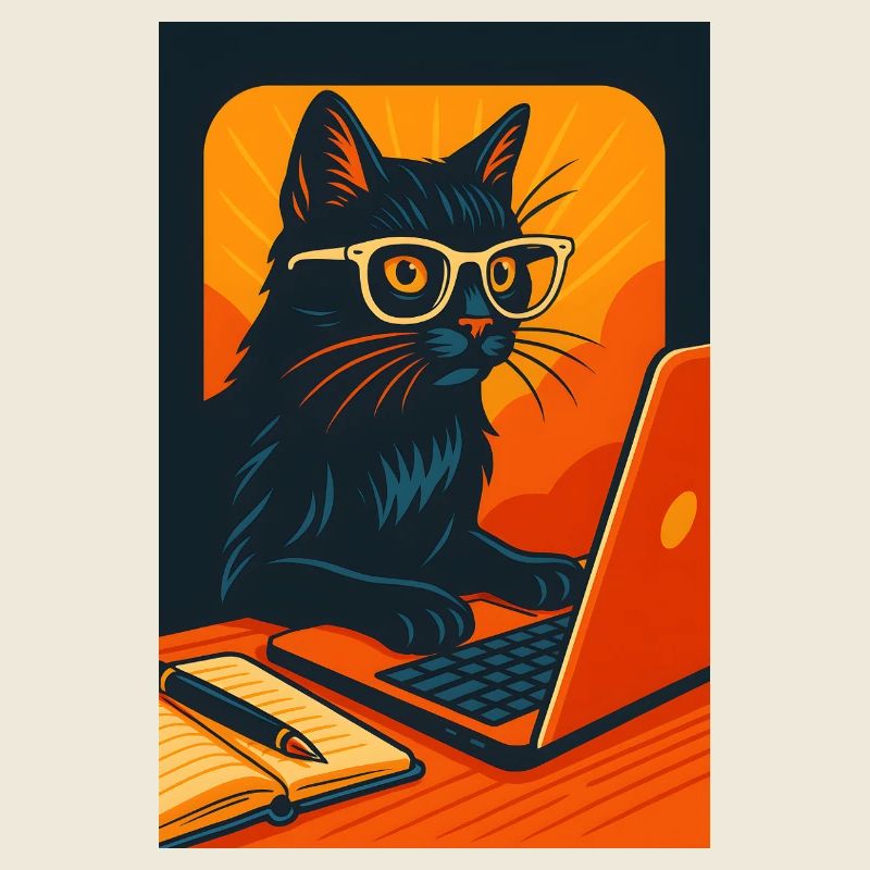Technisch versierte Katze mit Brille, liebe Katzen