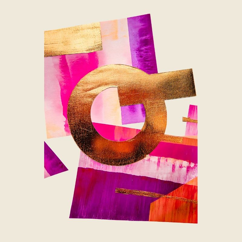 Abstract design with gold, pink and purple