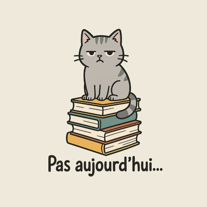 Mürrische Katze auf Bücherstapel