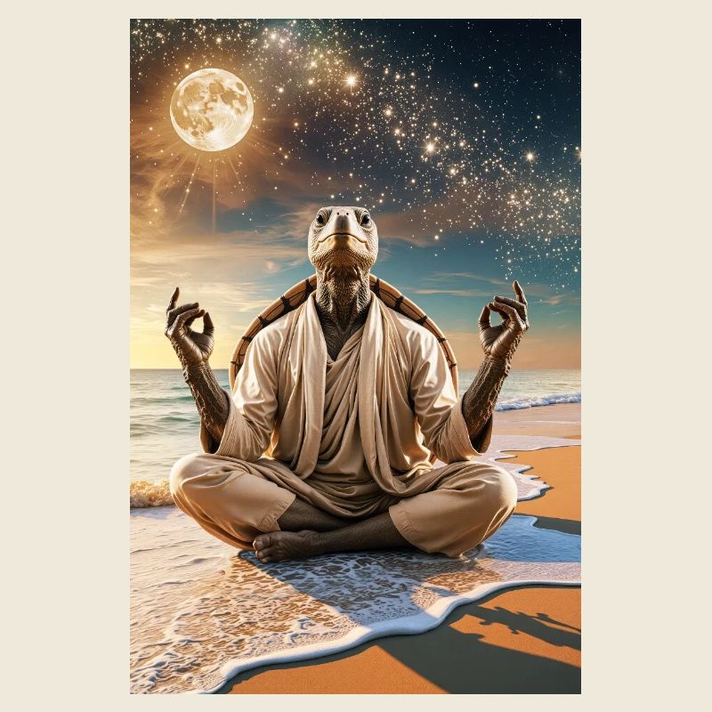 Humanoid Turtle Meditating Under the Moon