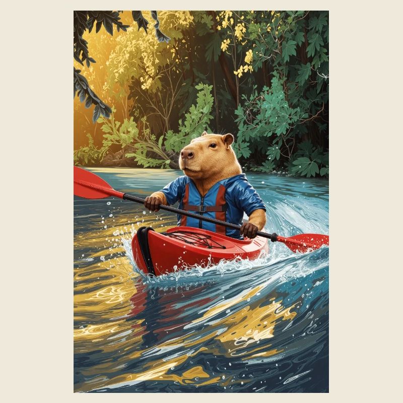 Humanoides Capybara im Kajak