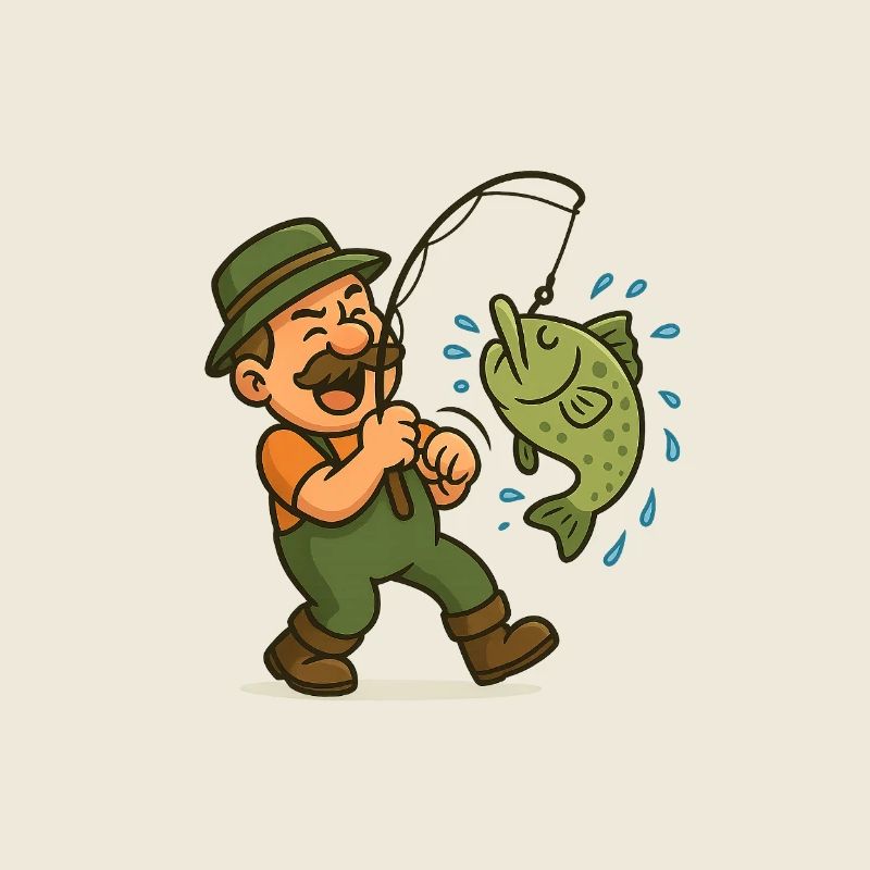 Lustiger Angler mit Fischmotiv