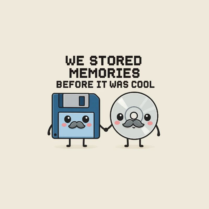Kawaii Oldschool Tech – Diskette & CD Cartoon