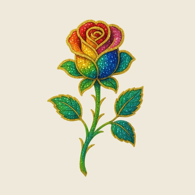 Motif rose pailleté arc-en-ciel