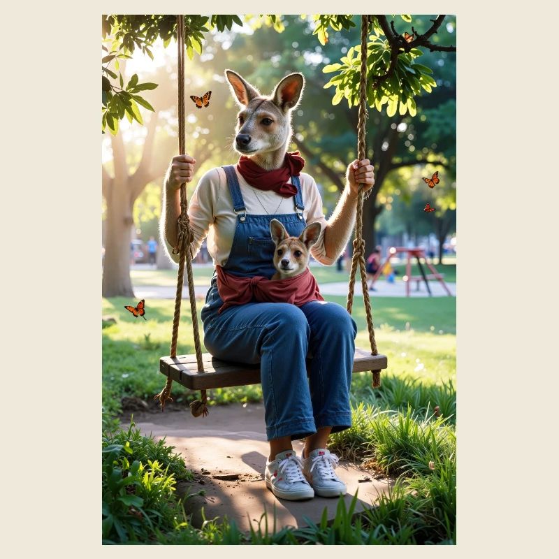 Kangourou humanoïde sur balançoire