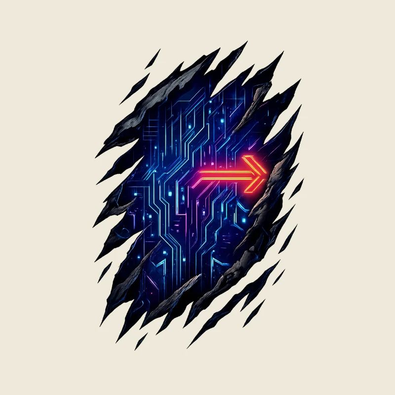 Futuristic Circuit Path with Neon Arrow