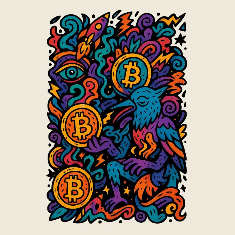 Bunte Digitale Kunst mit Bitcoin Motiven