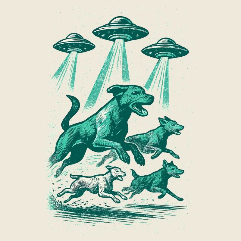 Alien UFOs UFO dogs beaming retro green gift