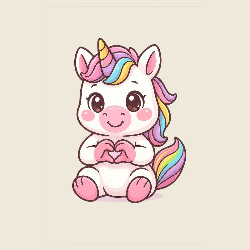 Süßes Einhorn mit Herzhänden