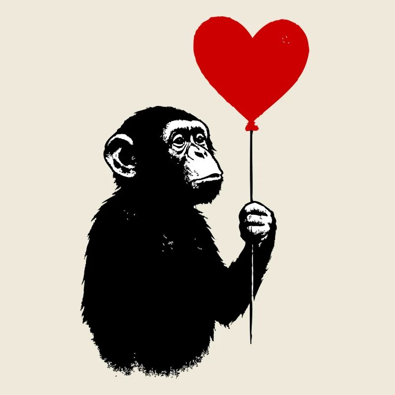 Singe amoureux avec ballon en forme de cœur