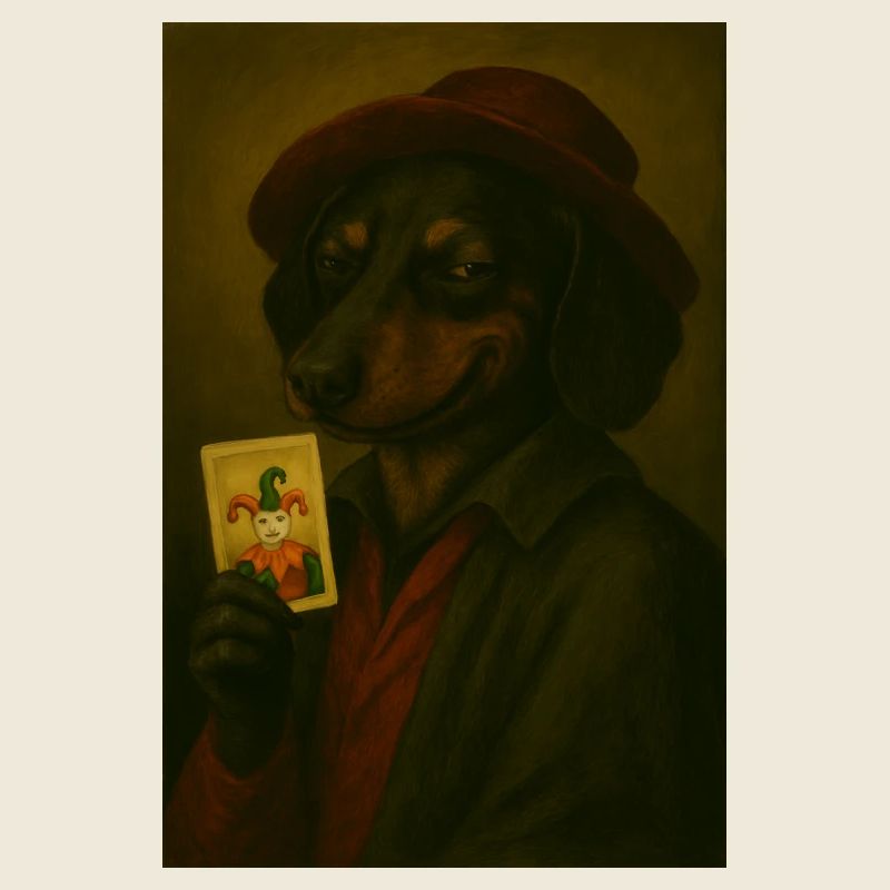 Chien avec carte joker