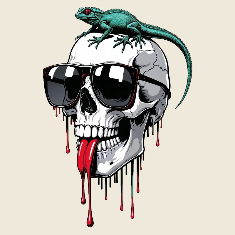 Chilled skull with lizard