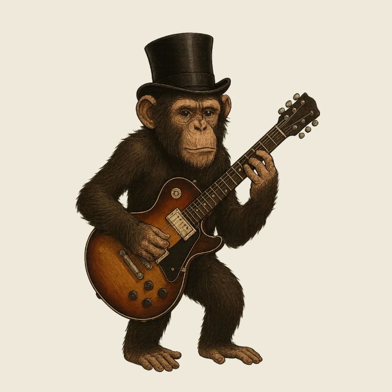 Eleganter Affe mit Zylinder und Gitarre