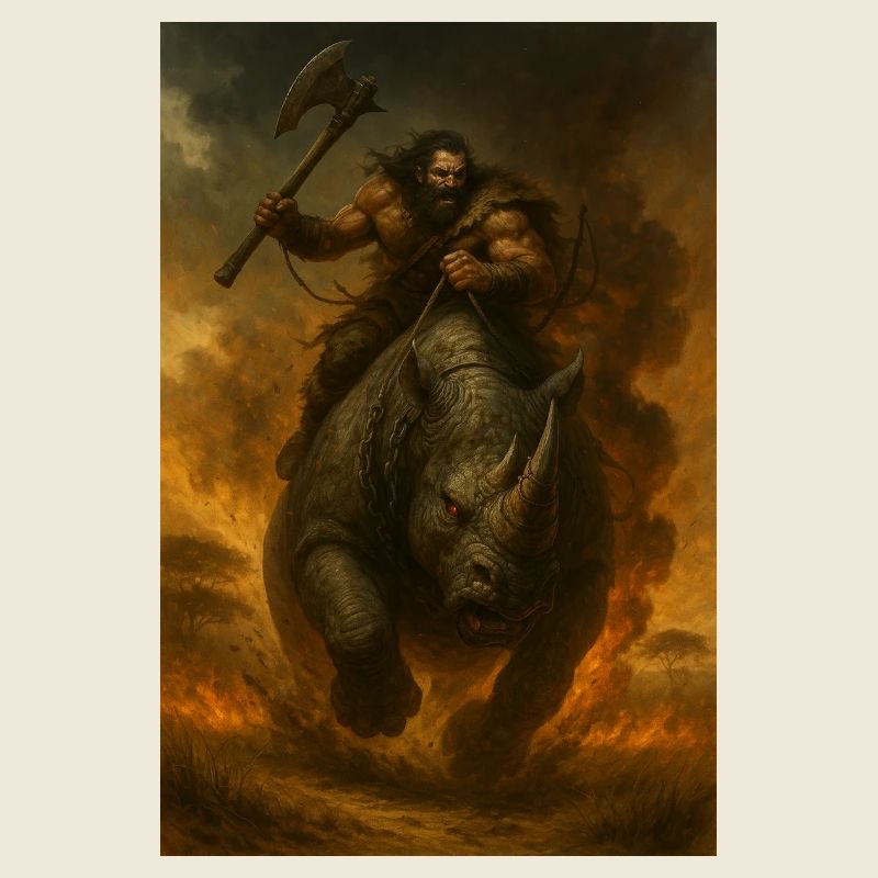 Tribal Warrior on Rhinoceros – Fant Illustration