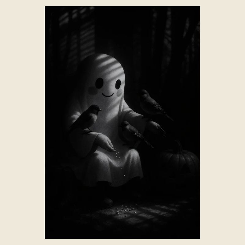 Whimsical Ghost and Birds