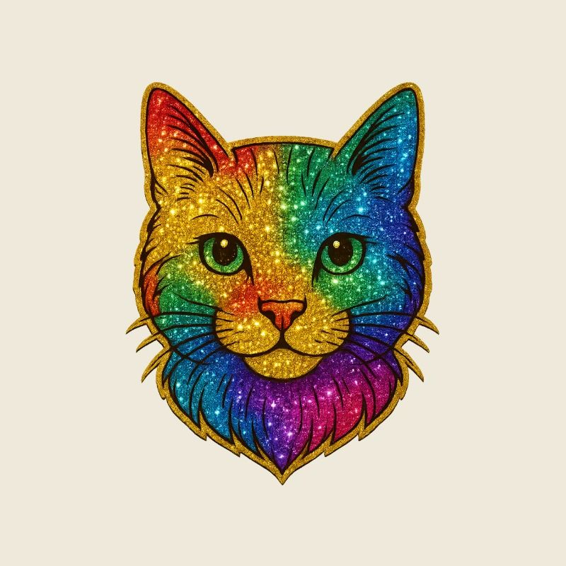 Rainbow Cat Head Glitter