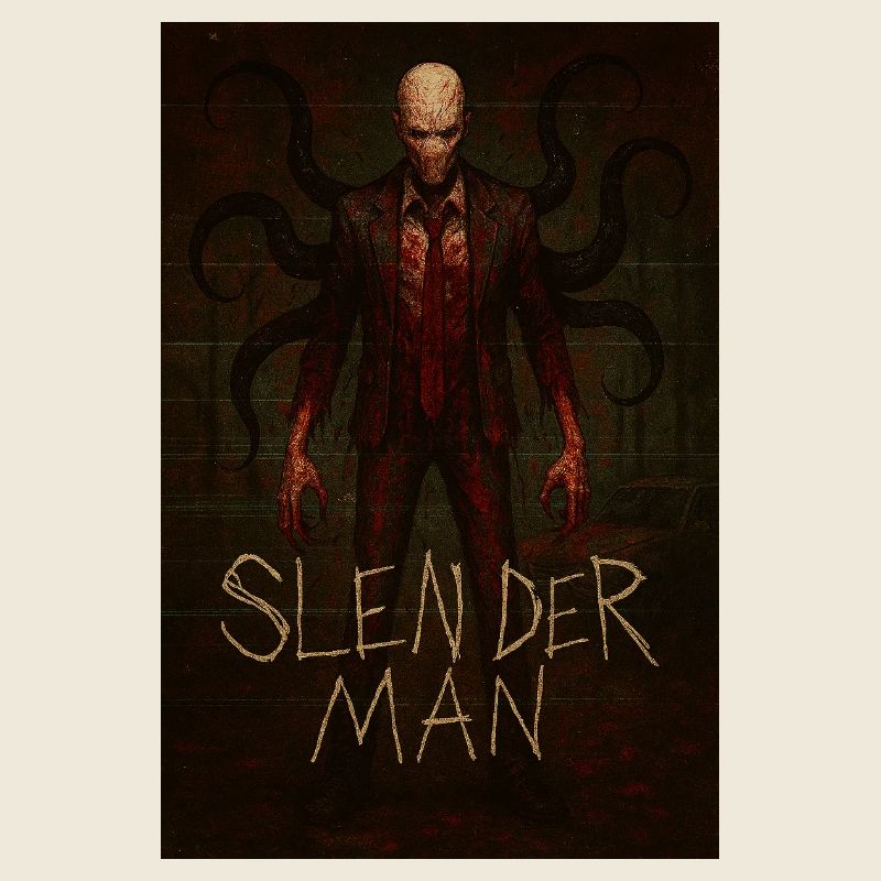 Schlanker Mann Wald Horror Glitch Poster T-Shirt Design