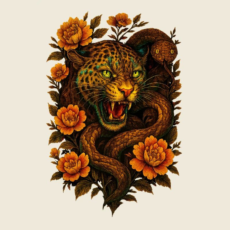 Léopard et serpent sifflants au design rétro