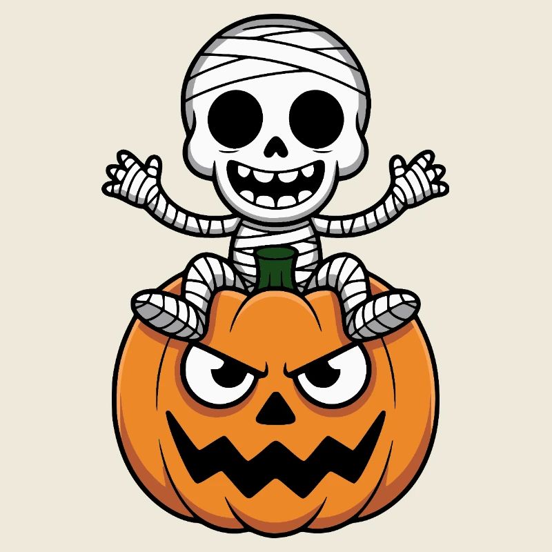 Squelette d’Halloween sur citrouille