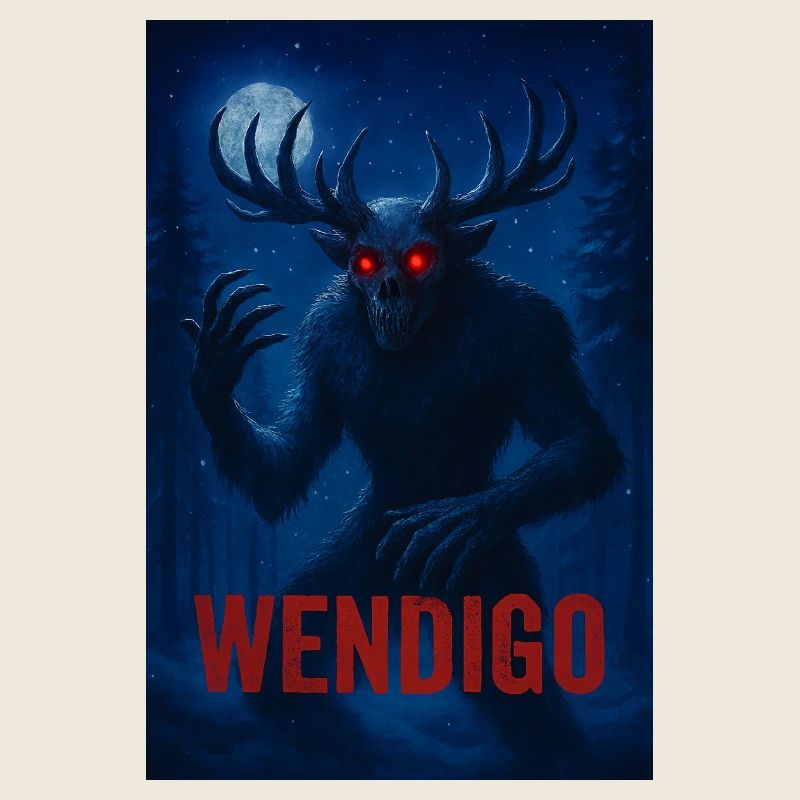 Art d’horreur Wendigo dans la forêt enneigée scène de nuit
