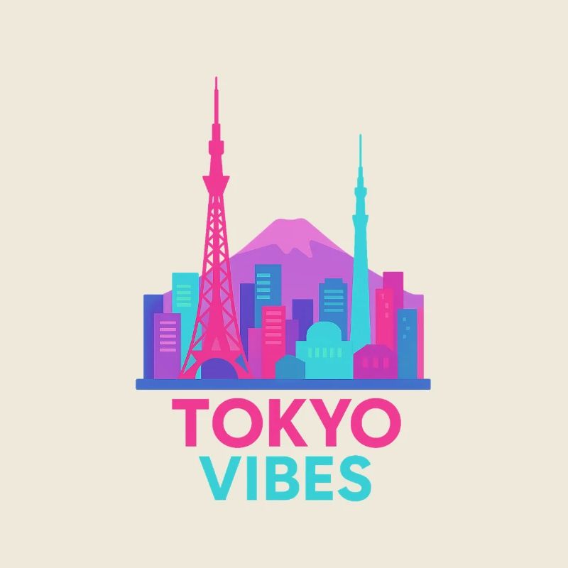 Tokyo Vibes Neon Skyline Silhouette Couleurs vives