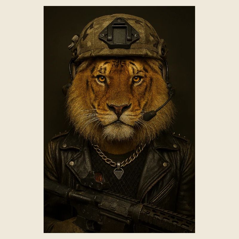 Löwe im Militärlook