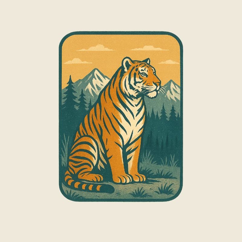 Tigre dans les montagnes motif rétro