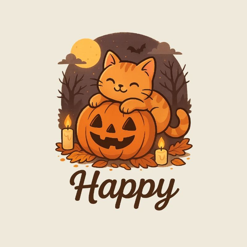 Chat brun d’Halloween – Happy