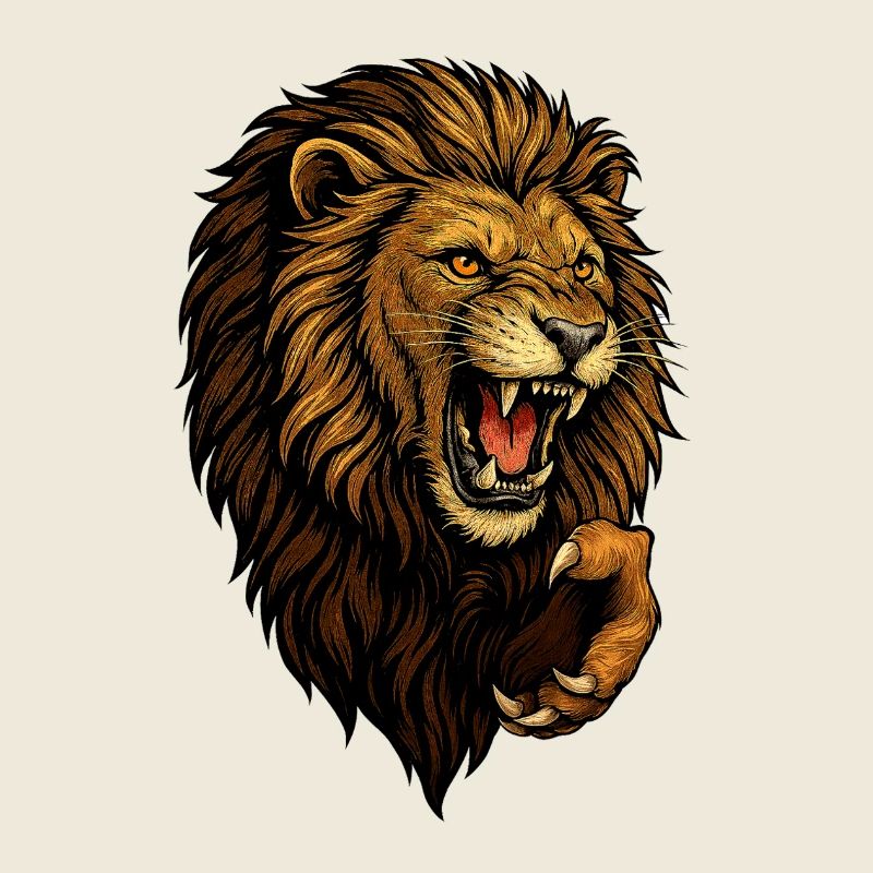 Tête de lion sauvage en attaque