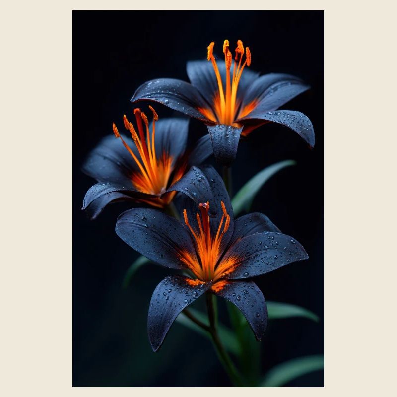Blue Lilies with Orange Center Night Bloom