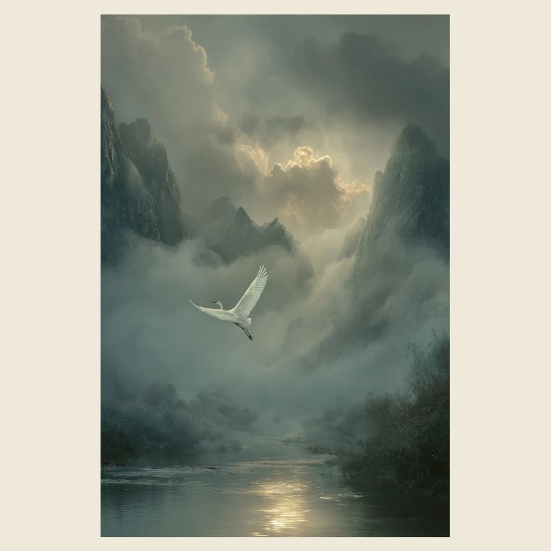 Mistbound Flight Over Mountain Veil