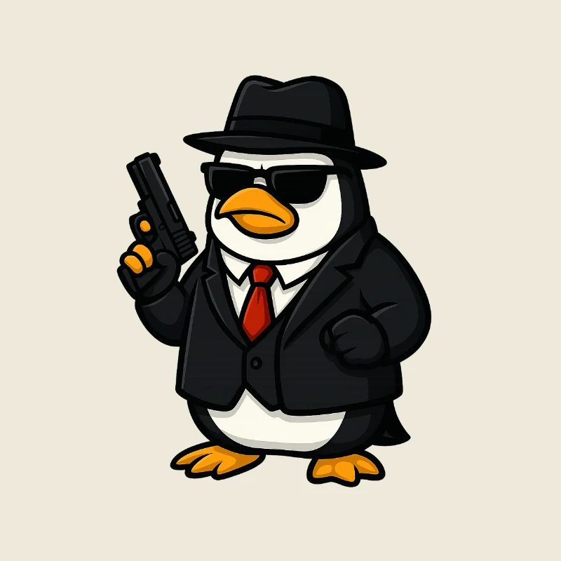 Pinguin-Spion im Smoking