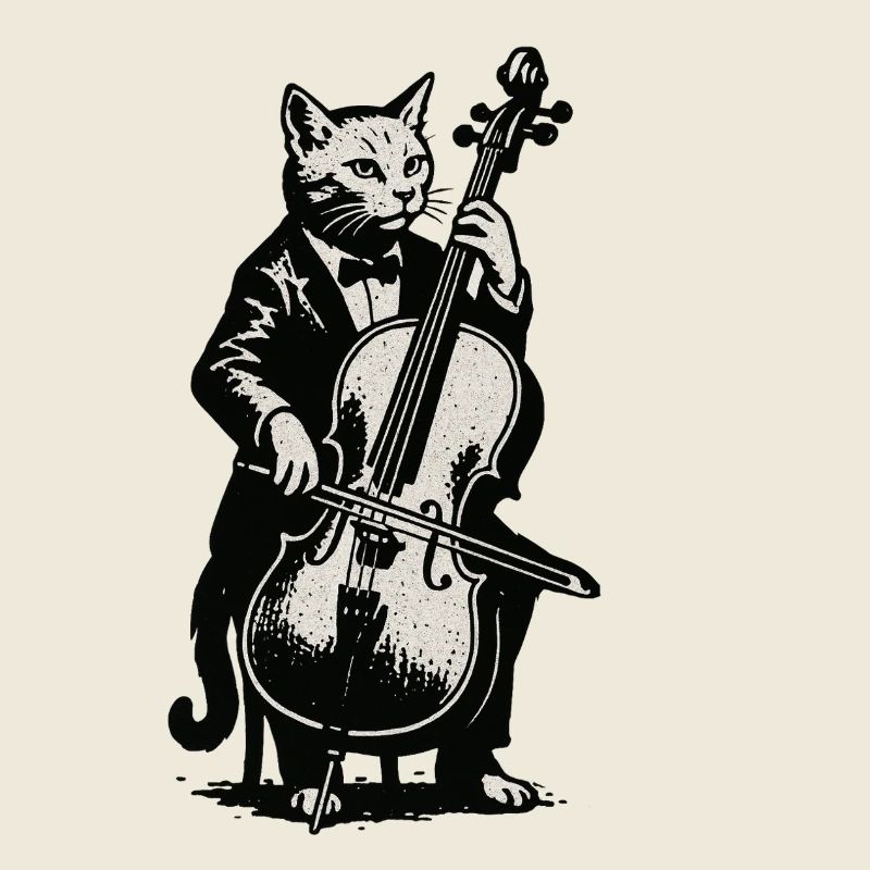 Cat cellist in a tuxedo