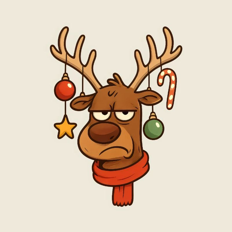 Genervtes Rentier mit Weihnachtsdeko