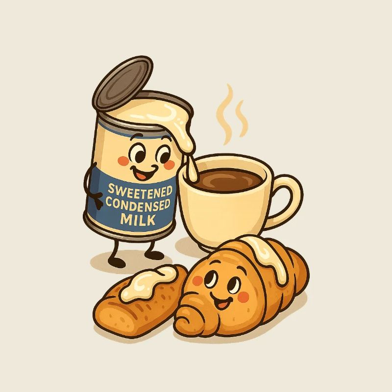 Lait concentré et croissant au café