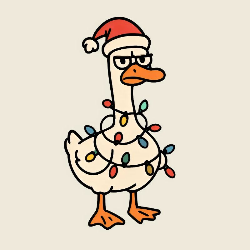 Duck with fairy lights and Santa hat