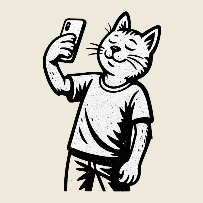 Selfie-Katze im Sketchstil