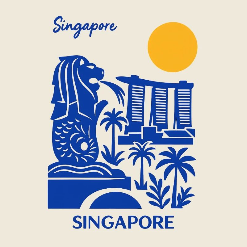Blaues Merlion Skyline Singapur