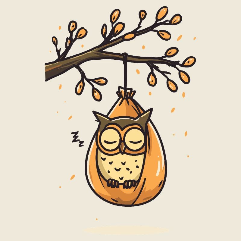 Hibou endormi sur la branche d’automne
