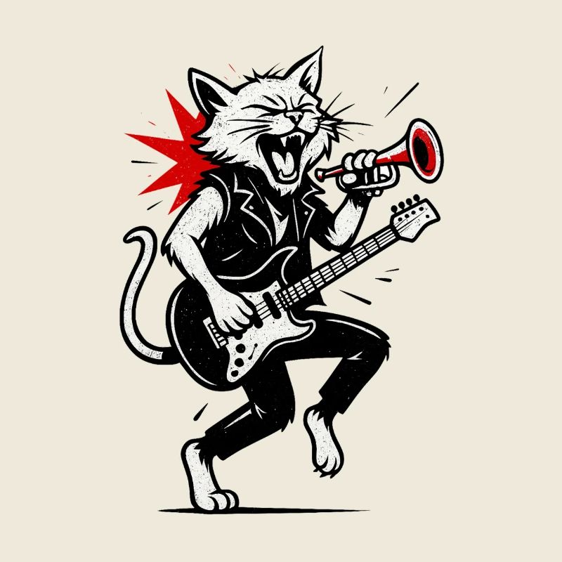 Rock cat avec guitare et trompette